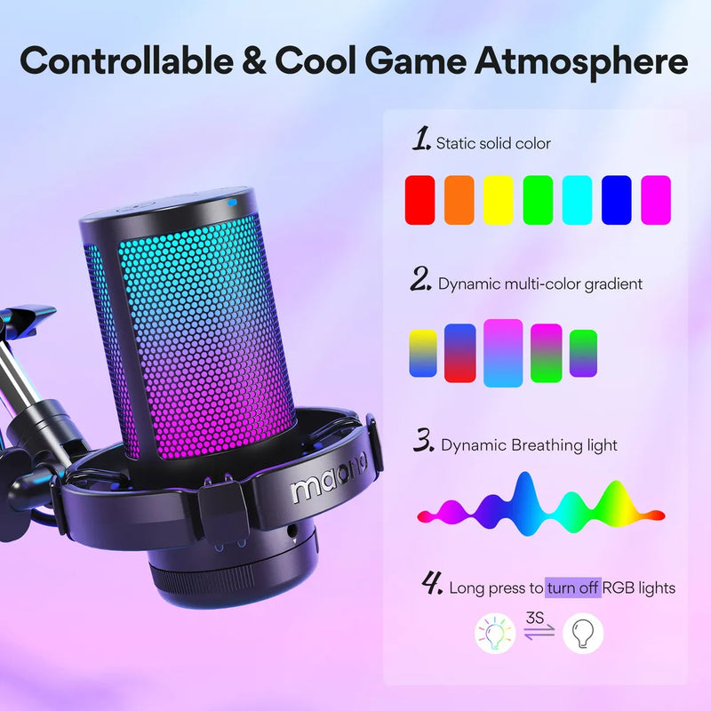 Micrófono de condensador USB Maono Gamerwave Rgb DGM20s Con Brazo Araña color Negro