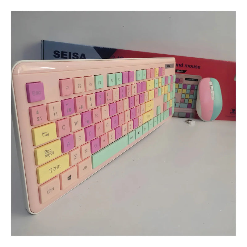 Combo Teclado Mouse Dn-c400 Kit Colores Pastel Color Del Mouse Rosa-celeste