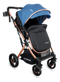 Coche Bebé Reclinable Moises Bebesit Gold Lx, Plegable Azul Chasis Dorado