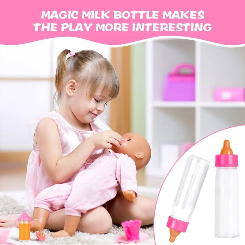 Biberón Tetero Mágico De Muñecas Bebe Leche Jugo Niñas X3 Multicolor Teteros