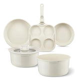 Juego De Ollas Sartenes Antiadherentes De Cerámica,no Tóxico Blanco