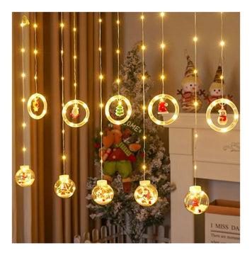 Cortina Extensión De Luces De Navidad De Aros Y Esferas Cálida