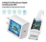 Cargador Rapido Certificado Mfi 20w 2 Metros Para Iphone 14 Blanco