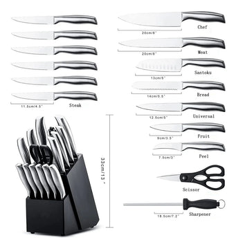 Juego Cuchillos Cocina Set 15 Piezas Acero Base De Madera