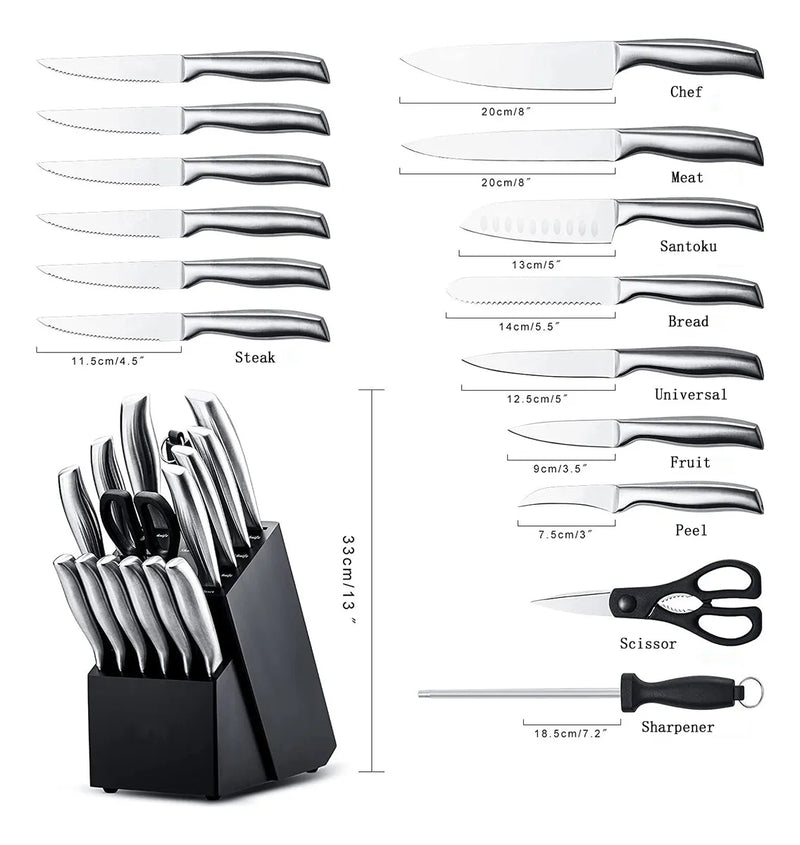 Juego Cuchillos Cocina Set 15 Piezas Acero Base De Madera