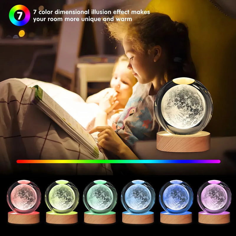 3d Lampara De Noche Led Galaxia Bola Cristal, Sistema Solar,luz Nocturna Colorida Led 3d Galaxia Bola De Cristal,base De Madera Regulable Modelo De Planeta De Amigos Y Amantes Navideños Para Niños