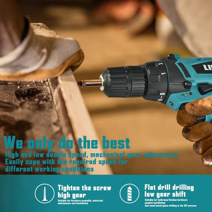 Taladro Eléctrico, 12 V Batería De Iones De Litio Cargador Azul Petróleo