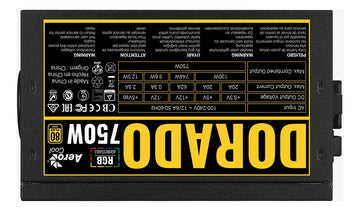 Fuente De Poder Gamer Aerocool Dorado 750w 80 Gold Argb Color Negro