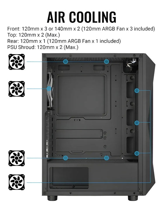 Chasis Caja Gamer Aerocool Falcon Rgb Vidrio 4 Fans Argb Color Negro