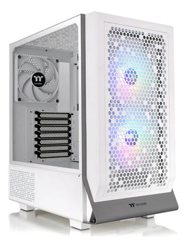 Thermaltake Ceres 300 Snow Edition - Carcasa Para Computadora E-atx Con Panel Lateral De Vidrio Templado, 2 Ventiladores Ct140 Argb Preinstalados; Ranuras Pcie Rotacionales; Ca-1y2-00m6wn-00; 3 Años