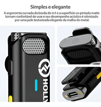 Micrófono inalámbrico Hollyland Lark M1 de doble solapa para teléfonos inteligentes de color negro