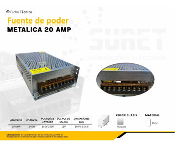Fuente De Poder Metálica 12v 20 Amp Plateado