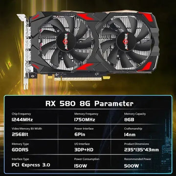 Tarjeta Gráfica Rx580 8gb Gamer Amd Ddr5 Gpu Gaming Surallow