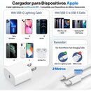 Cargador Certificado Para Iphone 2 Metros Carga Rapida 20 W Blanco
