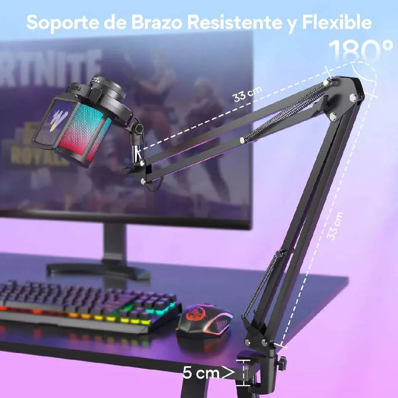 Micrófono de condensador USB Maono Gamerwave Rgb DGM20s Con Brazo Araña color Negro