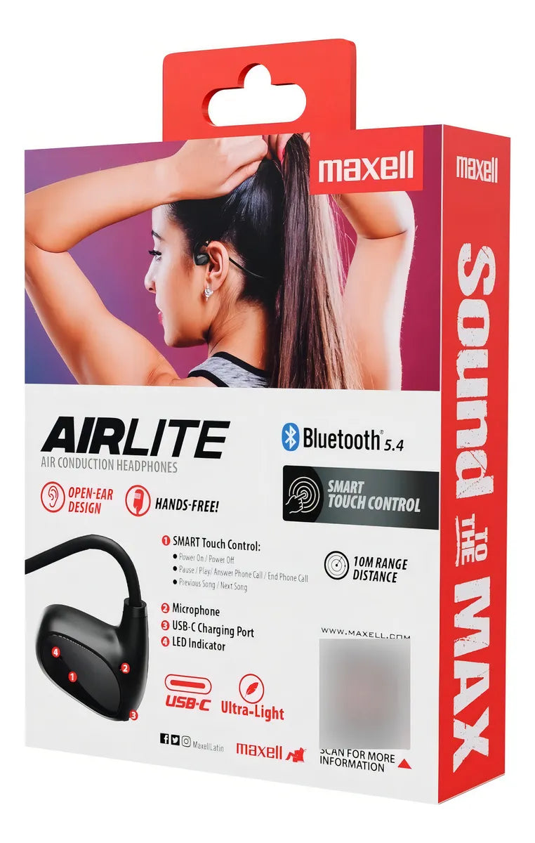 Audífonos Inalámbricos Maxell Bluetooth Air 8 Horas Livianos Negro