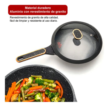 Set x 3 Sartenes Antiadherentes en Granito de Diferentes Tamaños, Cocina Saludable sin Aceite, Resistencia al Calor, Mango Ergonómico y Fácil Limpieza, Aptas para Todo Tipo de Estufa