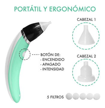 Aspirador Nasal Bebé Recargable Con 5 Niveles Succión Color Verde Claro