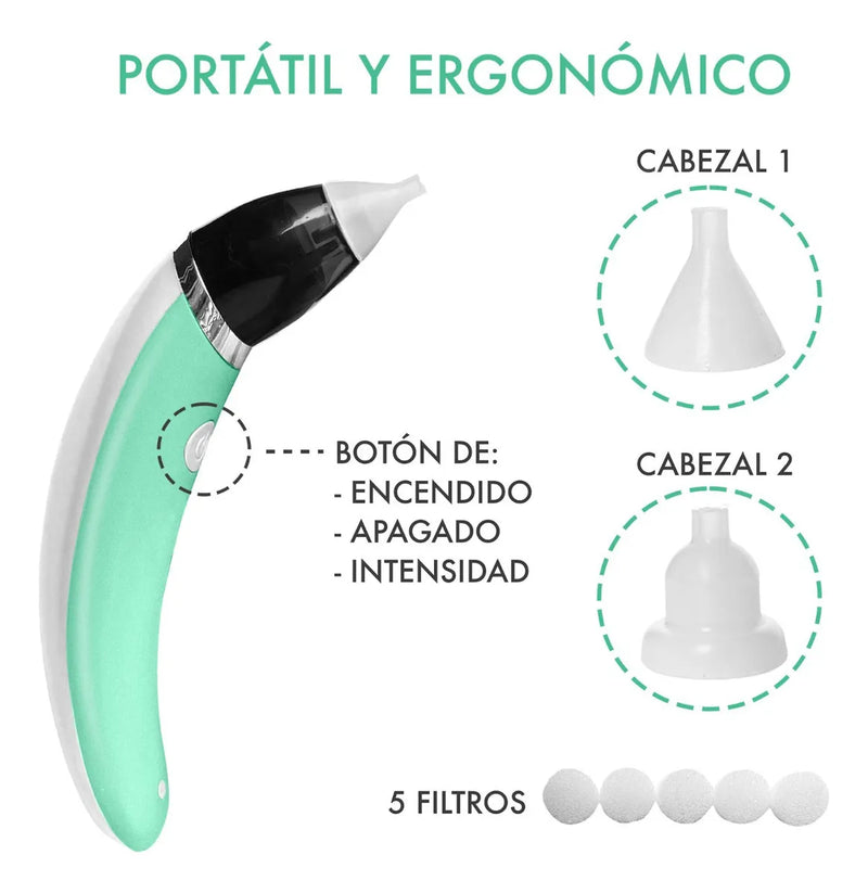 Aspirador Nasal Bebé Recargable Con 5 Niveles Succión Color Verde Claro
