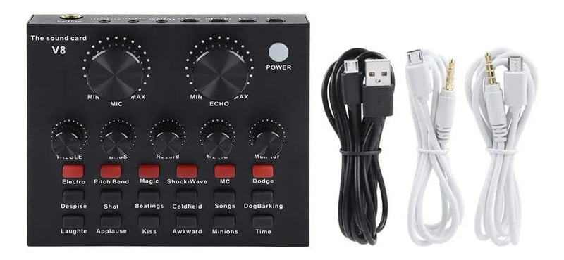 Tarjeta De Sonido V8- Mezclador De Audio,transmision En Vivo Negro