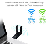 Adaptador Usb Wifi 1300 Mbps Dual 5g Y 2.4g + Bluetooth