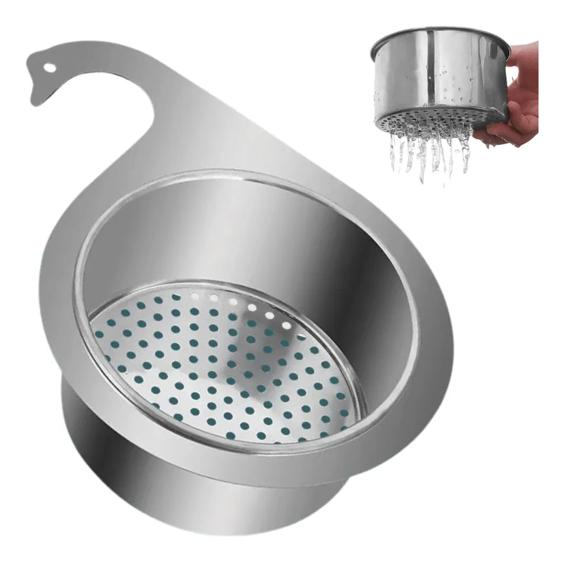 Colador Drenaje Metalico Acero Inoxidable Residuo Alimento Plateado