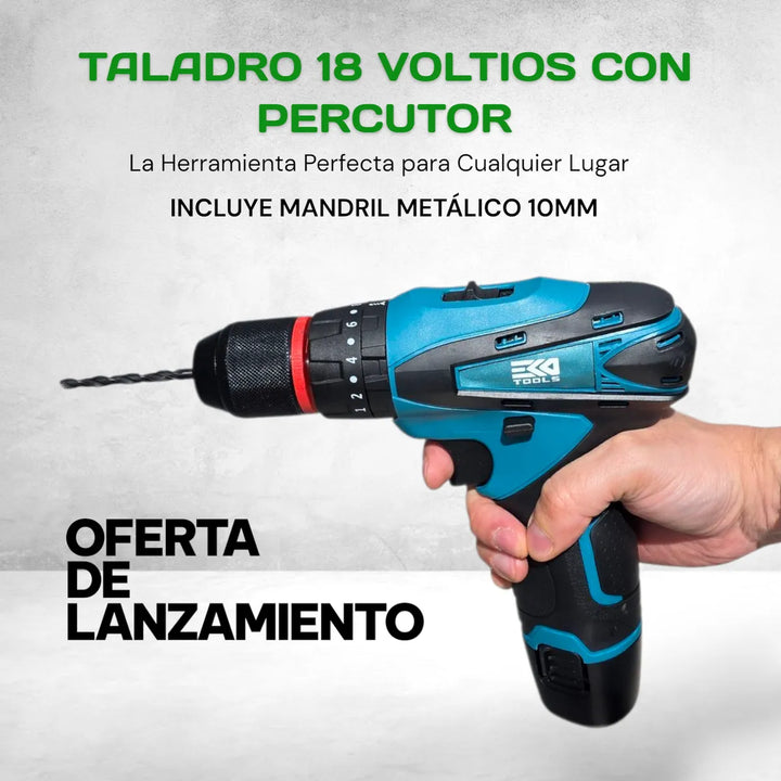 Taladro Inalambrico 18v Percutor Brocas 2 Baterias Oferta Azul Acero 50hz/60hz