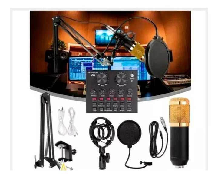 Kit Micrófono Profesional De Condensador + Tarjeta Sonido V8 Aleatorio