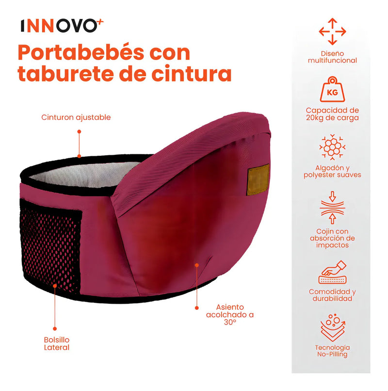 Cargador Canguro Ergonómico Para Bebes Niños De 0 A 4 Años Vinotinto Innovo