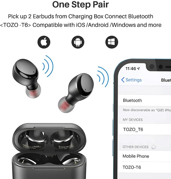 Tozo T6 True Auriculares Inalambricos Auriculares Bluetooth Color Negro