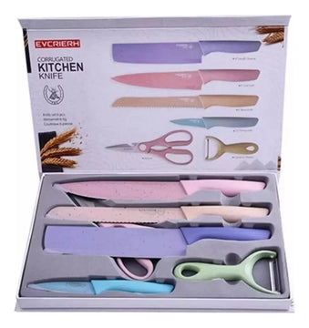 Juego De Cuchillos Set X6 Piezas Colores Pastel + Estuche Pateles