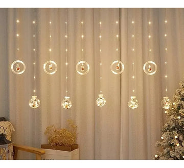 Cortina Extensión De Luces De Navidad De Aros Y Esferas Cálida