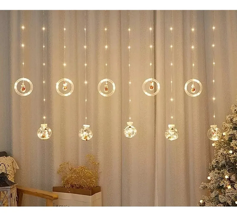 Cortina Extensión De Luces De Navidad De Aros Y Esferas Cálida