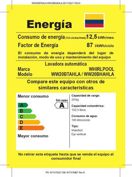 Lavadora Carga Superior Xpert Eco 20kg Negro Ww20btahla Whir