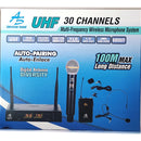 Microno Profesional Inalambrico Doble Uhf Recargable 30ch Color Negro