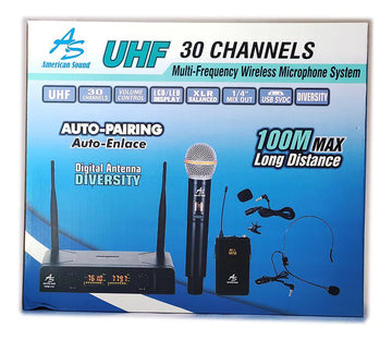 Microno Profesional Inalambrico Doble Uhf Recargable 30ch Color Negro