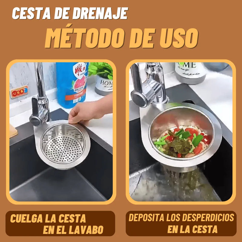 Colador Drenaje Metalico Acero Inoxidable Residuo Alimento Plateado