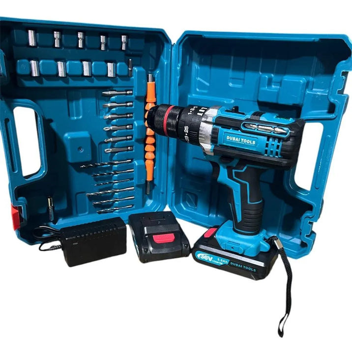 Taladro Inalambrico Doble Bateria Mandril Metalico Profesion - Azul Acero