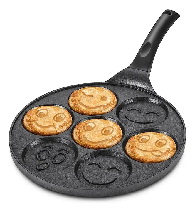Sartén Siete Puestos Emojis Desayuno Pancakes Antiadherente Gris Oscuro