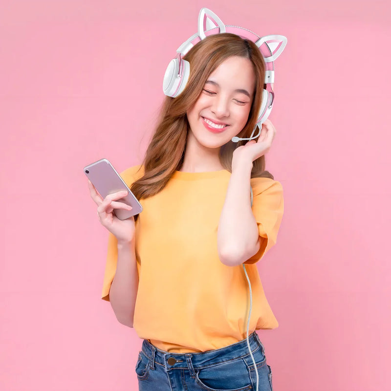 Audifonos Gamer Onikuma X10 Orejas Blancos Con Rosado Rgb Color Blanco