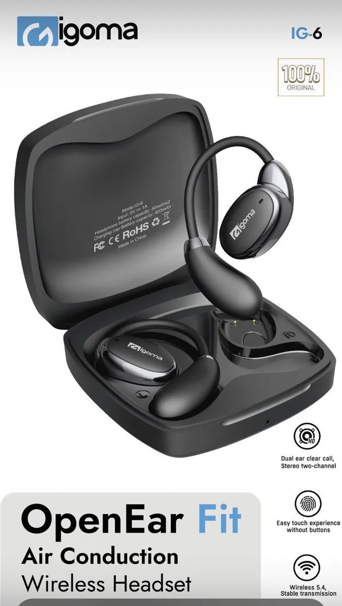 Audifonos Conduccion Osea Igoma Original Openear Fit Ig-6 Negro
