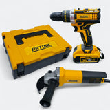 Combo Taladro Percutor Inalámbrico + Pulidora Eléctrica 710w - Amarillo - 50hz/60hz