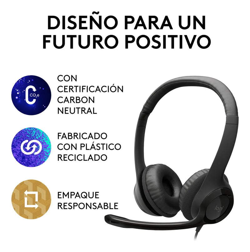 Logitech H390, Diadema Usb / Mic Sin Ruido Y Controles Cable Negro