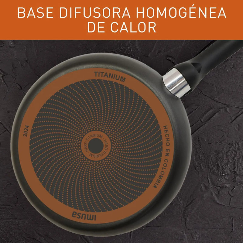 Sartén Alto 24 Cm Tapa De Vidrio Hard Titanium Imusa