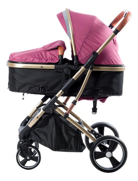 Coche Bebé Moises Plegable Ebaby Color Rosado Chasis Dorado