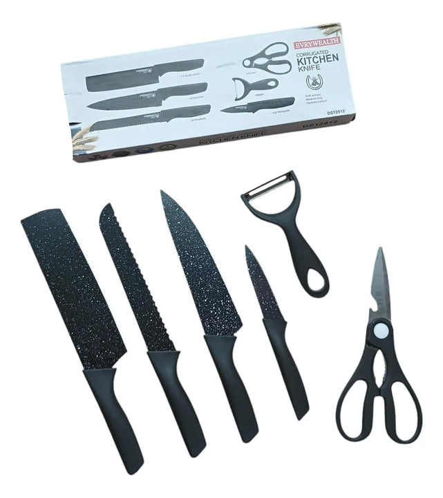 Set De Cuchillos Juego X6 Piezas Color Negro