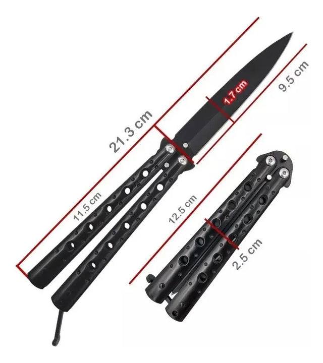 Navaja Mariposa Cuchillo Portátil Táctico Camping Filo Negro