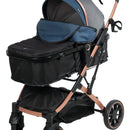 Coche Moisés Para Bebe Lujo 0 A 4 Años Ultra Liviano Color Negro - Azul Chasis Cobre