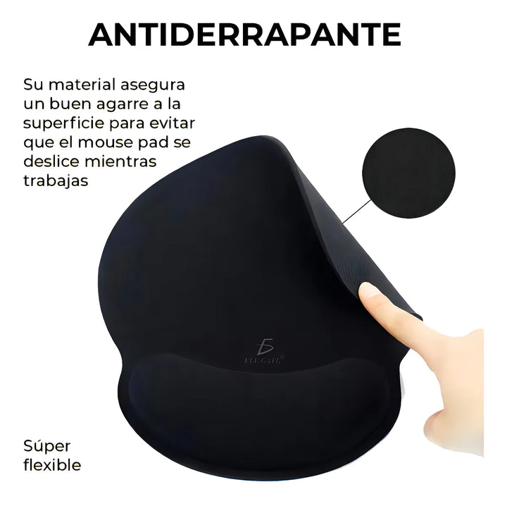 Mousepad Tapete Ergonomico Antideslizante Descanso Muñeca Color Negro