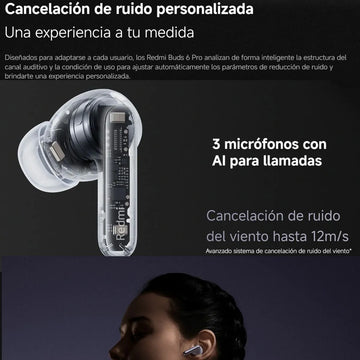 Xiaomi Redmi Buds 6 Pro, Auriculares Táctil, Anc, 3-mic, Wht Blanco
